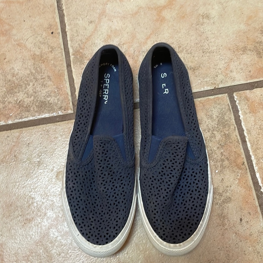 Sperry slip on shoes. Size 8M navy and white.